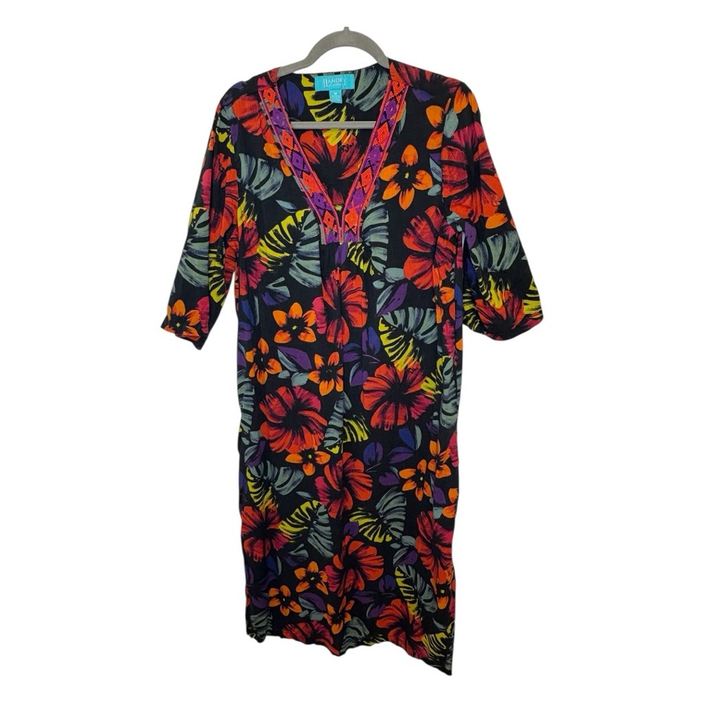 Kate Landry Floral Colorful Maxi Dress Vacation Resort Caftan Style Medium